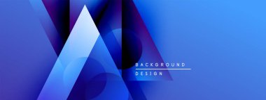 Soyut mavi tasarım geometrik şekiller, gradyanlar, üst üste binen katmanlar içerir. Arka planlar ve sunumlar için modern estetik.