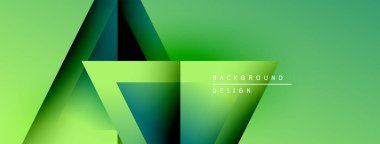 Soyut geometrik şekiller örtüşür, canlı yeşil gradyan arkaplan oluşturur. Modern tasarım elementleri derinlik, doku, görsel ilgi.