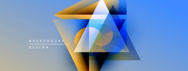 Soyut geometrik şekiller çakışıyor. Mavi, altın rengi modern arka plan tasarımı yaratır. Yumuşak eğimler derinlik ve görsel ilgi ekler.