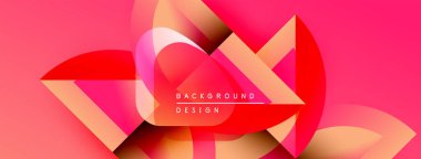 Soyut geometrik şekiller örtüşüyor, canlı pembe, turuncu renkler yaratıyor. Metin kompozisyon içinde arkaplan tasarımı okur.