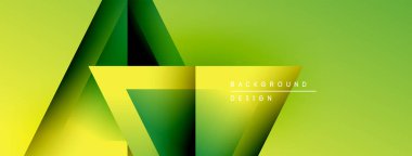 Soyut geometrik tasarım. Yeşil, sarı gradyanlar katmanlı şekiller yaratır. Pankartlar ve sunumlar için modern arkaplan uygun.