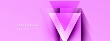 Pembe geometrik arkaplan, V harfini oluşturan katmanlı üçgenler. Gradyan efektli modern tasarım, mevcut basit metin unsurları..