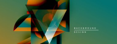 Soyut geometrik şekiller örtüşür, dinamik görsel efekt yaratır. Teal, turuncu, kahverengi renkler kompozisyona hakim. Modern tasarım ögesi.