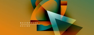 Soyut geometrik şekiller örtüşüyor, dinamik renk eğimleri yaratıyor. Sıcak tonlarda havalı aksanlar hakim olur. Modern tasarım ögesi.