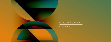 Soyut şekiller örtüşür, dinamik görsel etki yaratır. Sıcak renkler hafif eğimlerle baskın gelir. Minimalist tasarım metin ögeleri içerir.