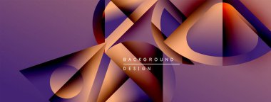 Soyut geometrik şekiller örtüşüyor, canlı mor, turuncu renkler yaratıyor. Modern tasarım elementleri dinamik görsel deneyim önerir.