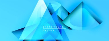 Soyut geometrik şekiller örtüşüyor, canlı mavi gradyanlar yaratıyor. Tasarım özellikleri katmanlı üçgenler, daireler, pürüzsüz geçişler. Modern estetik.