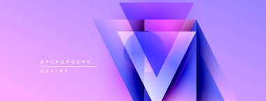 Soyut geometrik tasarım. Mor, mavi eğimli katmanlı üçgen şekiller yaratır. Dijital projeler için modern arkaplan.