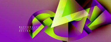 Soyut geometrik şekiller örtüşüyor, canlı mor ve yeşil renkler yaratıyor. Modern tasarım elementleri dinamik görsel deneyim önerir.