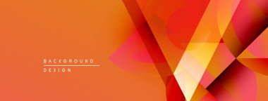 Soyut geometrik şekiller, canlı turuncu renkler tasarımda baskın. Katmanlı üçgenlerle modern arkaplan, gradyanlar derinlik yaratır.
