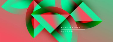 Soyut geometrik şekiller canlı renkleri harmanlarlar. Gradyan pembeler, yeşiller dinamik görsel efektler yaratır. Modern tasarım ögesi.