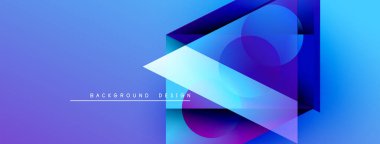 Soyut geometrik şekiller örtüşür, parlak mavi mor bir eğilim yaratır. Metin arka plan tasarımı okur. Modern dijital resimleme.