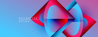 Soyut tasarım canlı mavi, pembe gradyanlar içerir. Üst üste binen şekiller dinamik görsel efekt yaratır. Çeşitli projeler için modern arkaplan.