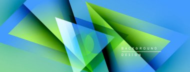 Soyut geometrik şekiller örtüşür, parlak mavi, yeşil eğimler yaratır. Modern tasarım teknoloji, yenilik ve enerji öneriyor.