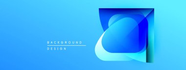 Parlak mavi arkaplan soyut kare tasarımı içerir. Katmanlı şekiller derinlik yaratır, modern estetik. Minimalist biçim, temiz sunum.