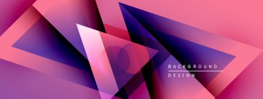 Soyut geometrik şekiller, canlı pembeler, morlar dinamik bir zemin oluşturur. Modern tasarım elementleri yenilik ve enerji öneriyor.