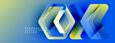 Soyut geometrik tasarım. Mavi, yeşil renkler harmanlanır. Altıgen şekiller üst üste binerek katmanlı etki yaratır. Modern arkaplan ögesi.