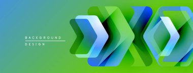 Soyut geometrik şekiller örtüşür, parlak mavi, yeşil eğimler yaratır. Arkaplan ve sunumlar için uygun modern tasarım.