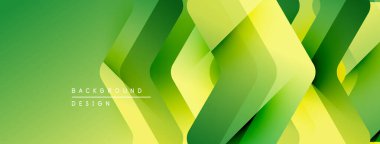 Soyut geometrik desen. Parlak yeşil, sarı renkler dinamik katmanlı bir etki yaratır. Arka planlar ve pankartlar için modern tasarım uygun.