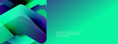 Soyut gradyan şekiller örtüşür, dinamik deniz mavisi arkaplanı oluşturur. Modern tasarım elementleri yenilik ve akıcılık öneriyor. Metin arkaplan tasarımı okur.