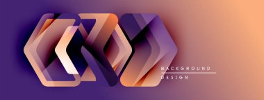 Soyut geometrik şekiller örtüşür, katmanlı etki yaratır. Mor, turuncu renkler tasarımda baskın. Modern, canlı arkaplan ögesi.