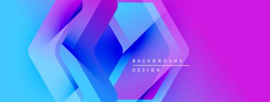 Soyut geometrik şekiller örtüşür, parlak mavi ve mor renkler yaratır. Arkaplan ve sunumlar için modern tasarım ögesi.
