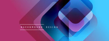 Soyut geometrik şekiller örtüşür, canlı bir değişim etkisi yaratır. Pembe, mavi renkler kompozisyona hakim. Modern tasarım ögesi.