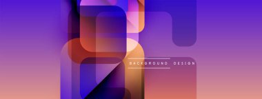 Soyut geometrik şekiller örtüşüyor, canlı mor, mavi, turuncu gradyan oluşturuyor. Arka planlar için modern tasarım ögesi.