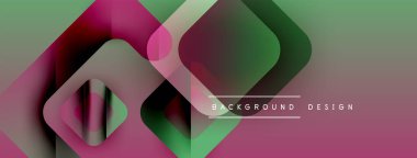 Soyut geometrik katmanlar canlı pembe, yeşil gradyanlar yaratır. Üst üste binen şekiller derinlik ve modern tasarım estetiğini gösteriyor..