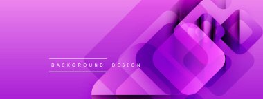 Mor eğimli arkaplan özellikleri üst üste binen kareler, dikdörtgenler. Metin arka plan tasarımı okur. Modern, minimalist estetik.