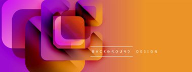 Soyut geometrik şekiller örtüşür, canlı bir değişim etkisi yaratır. Turuncu, mor renkler tasarımda baskın, modern estetik..