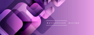 Soyut geometrik desen. Mor renkler katmanlı kareler, daireler yaratır. Arkaplan ve afişler için modern tasarım ögesi.
