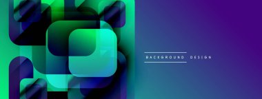 Soyut geometrik şekiller, canlı gradyanlar, modern tasarım. Mavi, yeşil, mor renkler dinamik görsel efekt yaratır. Minimalist stil.