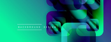 Soyut geometrik şekiller örtüşür, canlı gradyanlar yaratır. Turkuaz, mor renkler tasarımda baskın, modern estetik..