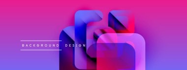 Soyut geometrik şekiller örtüşüyor, canlı pembe, mor renkler yaratıyor. Metin arka plan tasarımı okur. Modern, şık görsel sunum.