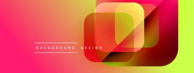 Soyut geometrik şekiller örtüşüyor, canlı renk eğimleri yaratıyor. Pembe, turuncu, sarı renkler tasarımda baskın. Modern estetik.