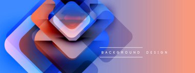 Soyut geometrik şekiller örtüşüyor, parlak mavi, turuncu bir eğim yaratıyor. Arkaplan ve sunumlar için modern tasarım ögesi.