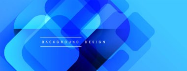 Soyut mavi katmanlar dinamik arkaplan oluşturur. Geometrik şekiller üst üste binerek modern tasarımı oluşturur. Metin arkaplan tasarımı okur.