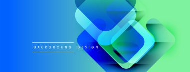 Soyut eğim arkaplanı. Üst üste binen kareler dinamik görsel efekt yaratır. Mavi, yeşil renkler kompozisyona hakim. Modern tasarım ögesi.