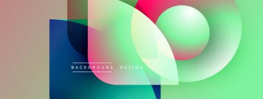 Soyut geometrik şekiller örtüşüyor, canlı renk eğimleri yaratıyor. Modern tasarım elementleri dinamik görsel deneyim önerir.