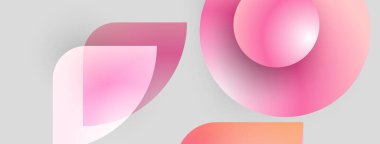 Soyut şekiller, pembe renkler, eğim renkleri. Minimalist tasarım, modern estetik, hafif arka plan. Yumuşak gölgeler derinlik yaratır.