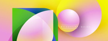 Soyut şekiller örtüşüyor, canlı renk değişimleri yaratıyor. Sarı, pembe, yeşil, mavi karışımı pürüzsüz. Modern tasarım ögesi.