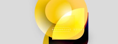 Soyut sarı şekiller gri arkaplanla örtüşüyor. Modern tasarım elementleri dinamik görsel kompozisyon oluşturur. Parlak eğimler derinlik ekle.