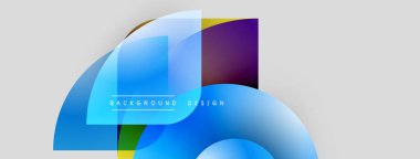 Soyut şekiller örtüşüyor, canlı renk değişimleri yaratıyor. Modern tasarım elementleri dinamik hareketi, pürüzsüz geçişleri öneriyor. Arkaplan açık gri.