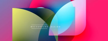 Soyut renkli örtüşen şekiller dinamik arkaplan oluşturur. Gradyan renkler harmanlanarak modern tasarım elementini oluşturur. Canlı bileşim.