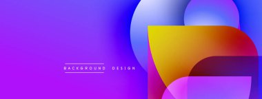 Soyut, enerjik bir arkaplan. Üst üste binen renkli çemberler dinamik görsel efekt yaratır. Mor gradyan kompozisyona hakim. Modern tasarım ögesi.