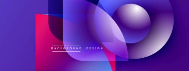Soyut mor tasarım, üst üste binen daireler, kareler. Gradyan renkler dinamik görsel efekt yaratır. Metin arkaplan tasarımı okur.