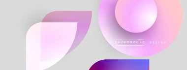 Soyut şekiller örtüşür, değişken renk efektleri yaratır. Yumuşak pembeler, morlar, beyazlar tasarıma hakim. Minimalist estetik, modern his.