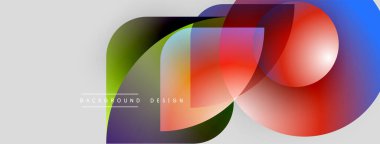Soyut renkli şekiller çakışıyor. Modern tasarım canlı renkler, pürüzsüz eğimler, temiz estetik içerir. Arkaplan açık gri.