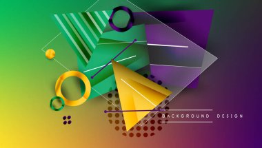 Soyut geometrik bileşim. Canlı gradyanlar, üst üste binen şekiller dinamik görsel efekt yaratır. Modern tasarım elemanları.